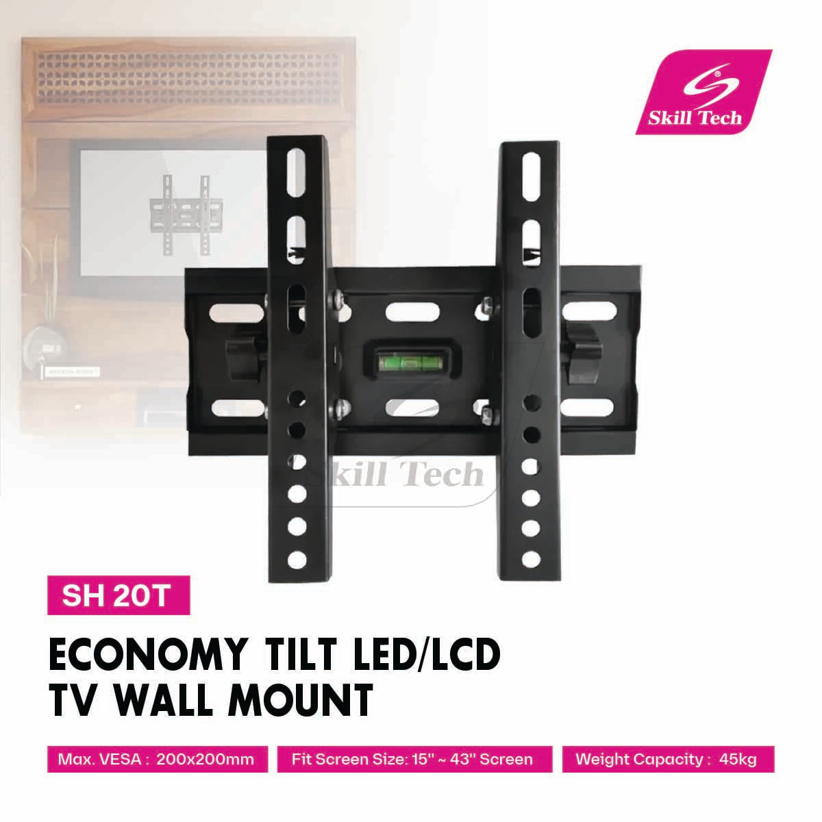 SH 20T Economy Tilt LED/LCD TV Wall Mount – Heavy-Duty Adjustable Bracket for 15"–43" TVs | VESA 200×200 | 45kg Capacity