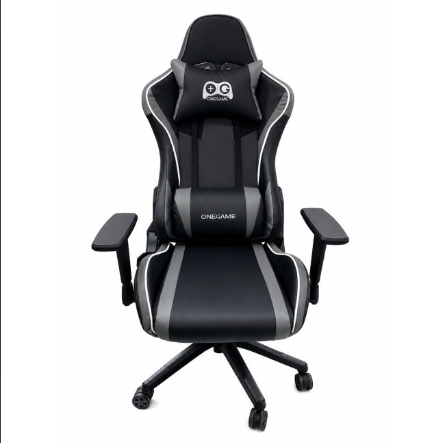 OneGame Gaming Chair Ergonomic, Racing Style PU Leather Game Chair, Adjustable Backrest Swivel Ergonomic Gamer Chair with Lumbar Support, Gray