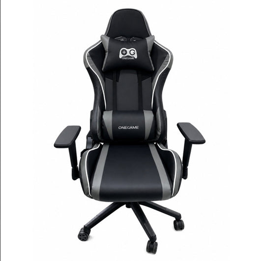 OneGame Gaming Chair Ergonomic, Racing Style PU Leather Game Chair, Adjustable Backrest Swivel Ergonomic Gamer Chair with Lumbar Support, Gray