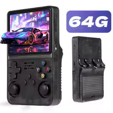 R36HD Handheld Game Player Linux System 3.5-inch IPS Screen Portable Mini Retro Video Game Console Built-in 64G 20000+ Games-Black
