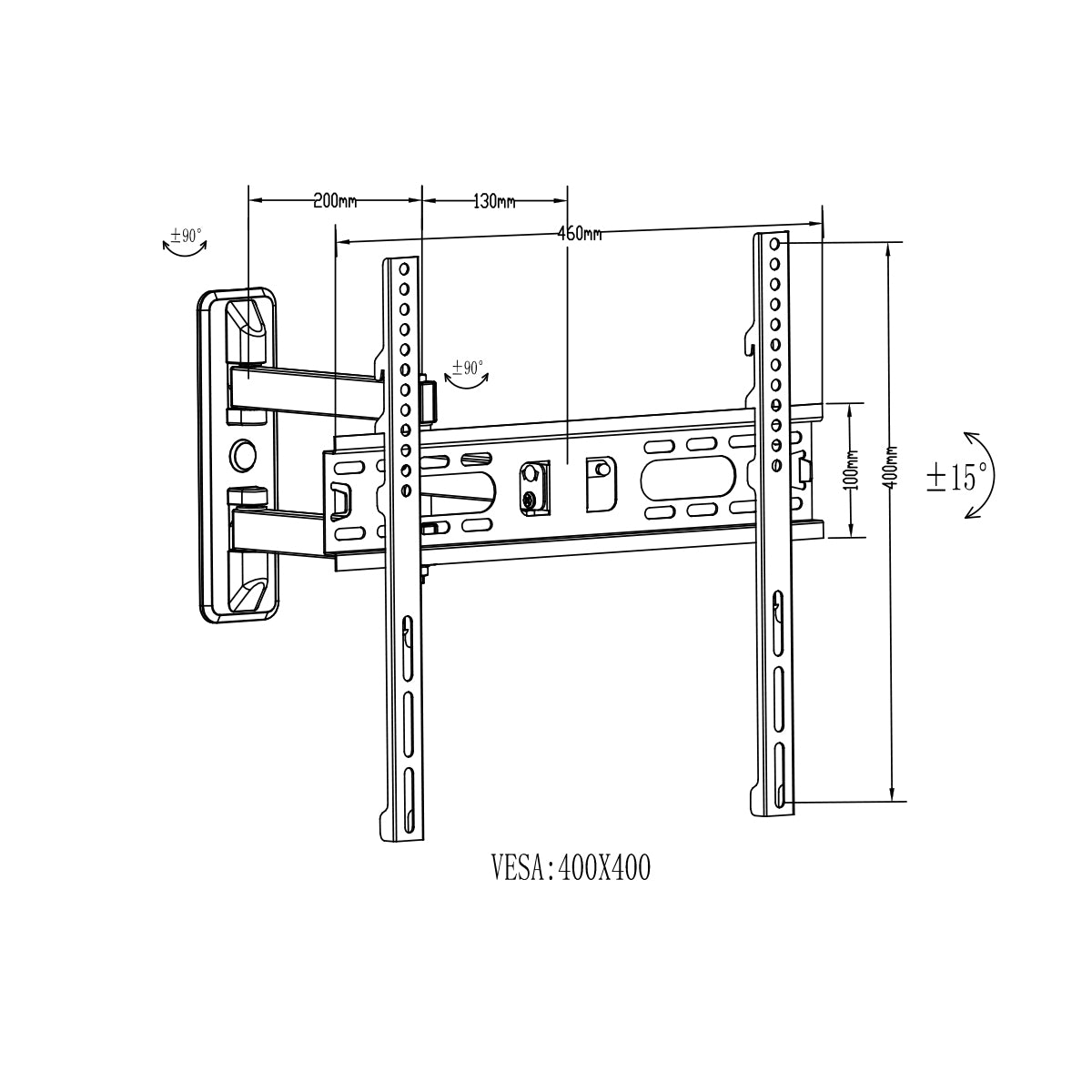 SH 43P Super Economy Full-Motion TV Wall Mount – Adjustable Swivel & Tilt Bracket for 14"–55" TVs | VESA 400×400 | 40kg Capacity