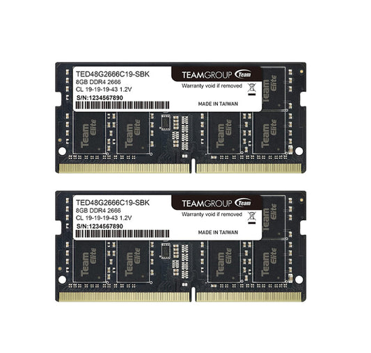 TEAMGROUP ELITE DDR4 16GB KIT (2 X 8GB) 2666MHZ PC4-21300 CL19 UNBUFFERED NON-ECC 1.2V SODIMM 260-PIN LAPTOP NOTEBOOK PC COMPUTER MEMORY MODULE RAM UPGRADE - TED416G2666C19DC-S01
