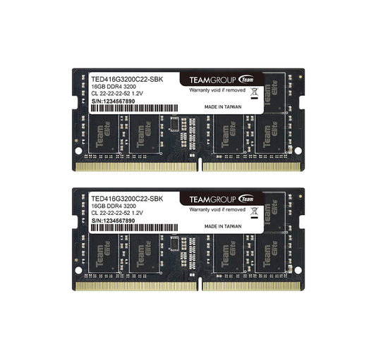 TEAMGROUP ELITE DDR4 32GB KIT (2 X 16GB) 3200MHZ PC4-25600 CL22 UNBUFFERED NON-ECC 1.2V SODIMM 260-PIN LAPTOP NOTEBOOK PC COMPUTER MEMORY MODULE RAM UPGRADE - TED432G3200C22DC-S01