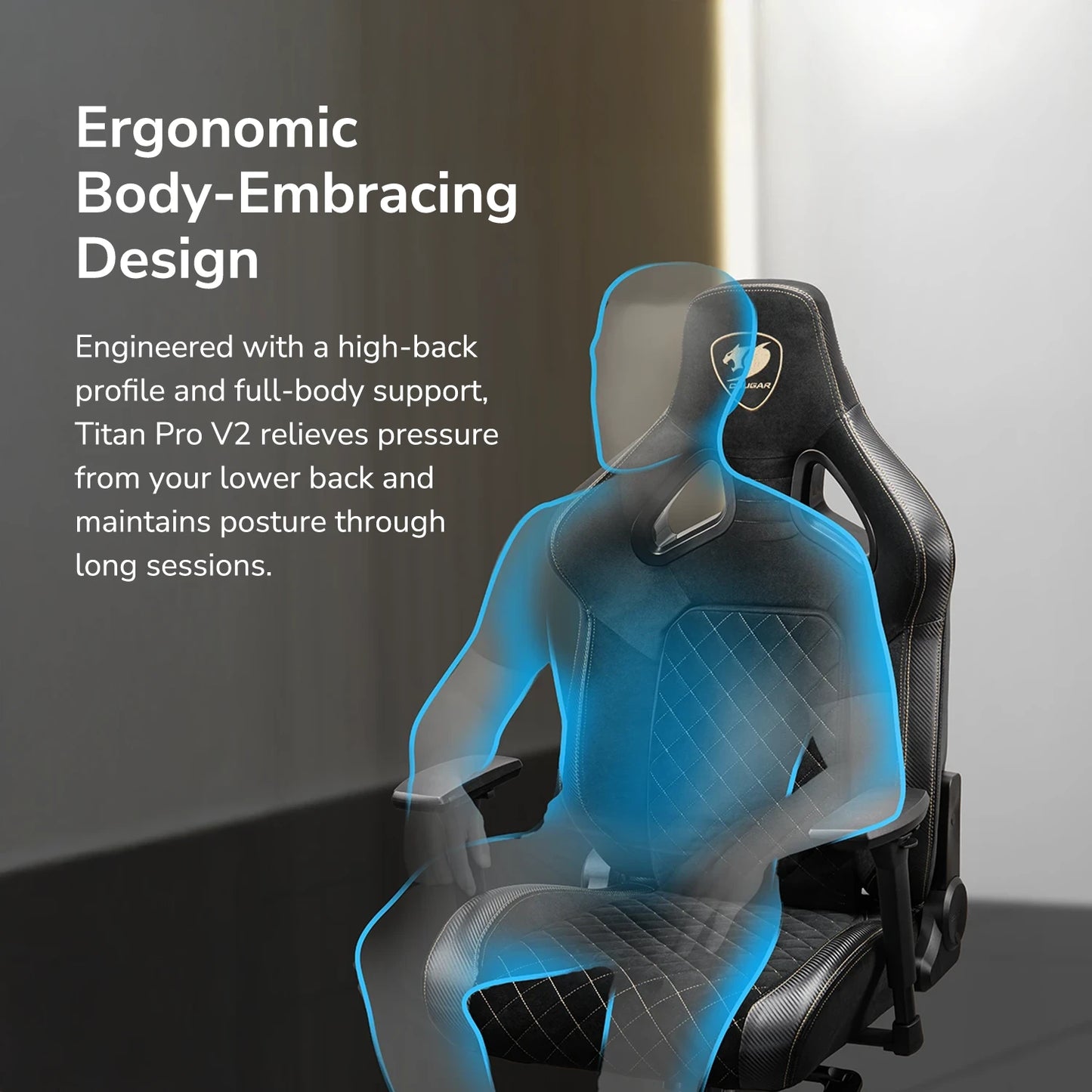 COUGAR Titan Pro V2 Gold F Gaming Chair – Ergonomic Design, 4D Adjustable Armrests, Magnetic Neck Pillow, Plush Velvet