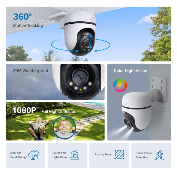 TP-Link Tapo C500 Outdoor Pan/Tilt Security WiFi Camera – 1080p Full HD, 360° Visual Coverage, Smart AI Detection, Night Vision, Two-Way Audio, Motion Tracking, IP65 Weatherproof, WiFi Security Camera