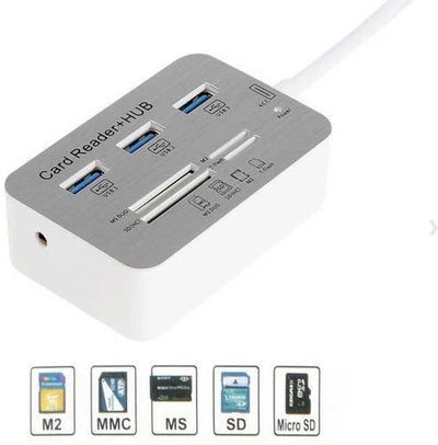 USB3.1 HUB - 3 Ports + Card Reader - Silver, 3.0/3.1+ CARD READER