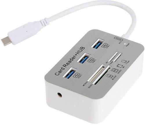USB3.1 HUB - 3 Ports + Card Reader - Silver, 3.0/3.1+ CARD READER