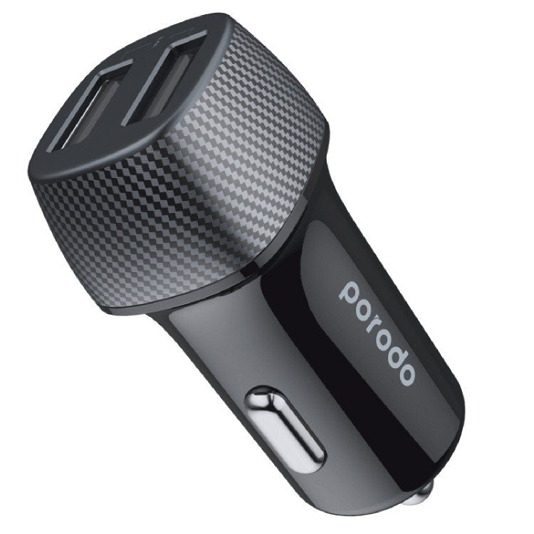 Porodo Dual Port Car Charger 3.4A with Lightning Cable 0.9M - Black