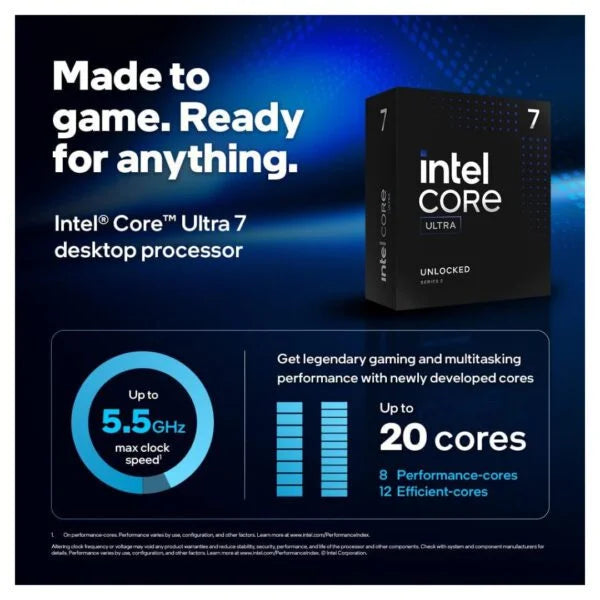 Intel Core Ultra 7 Desktop Processor 265K - 20 cores (8 P-cores + 12 E-cores) up to 5.5 GHz