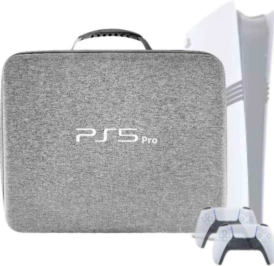 PS5 Pro Carrying Case – Hard Shell Travel Storage Bag for PlayStation 5 Pro Console with Compartments for 2 Controllers & Accessories