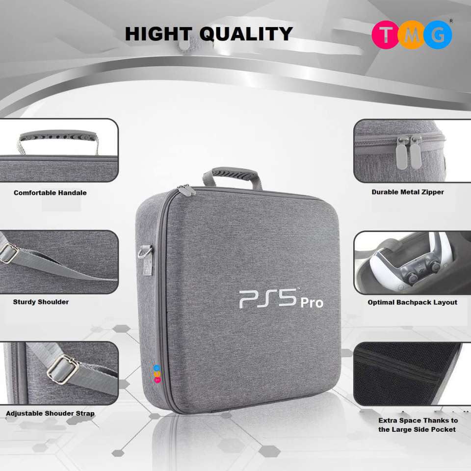 PS5 Pro Carrying Case – Hard Shell Travel Storage Bag for PlayStation 5 Pro Console with Compartments for 2 Controllers & Accessories