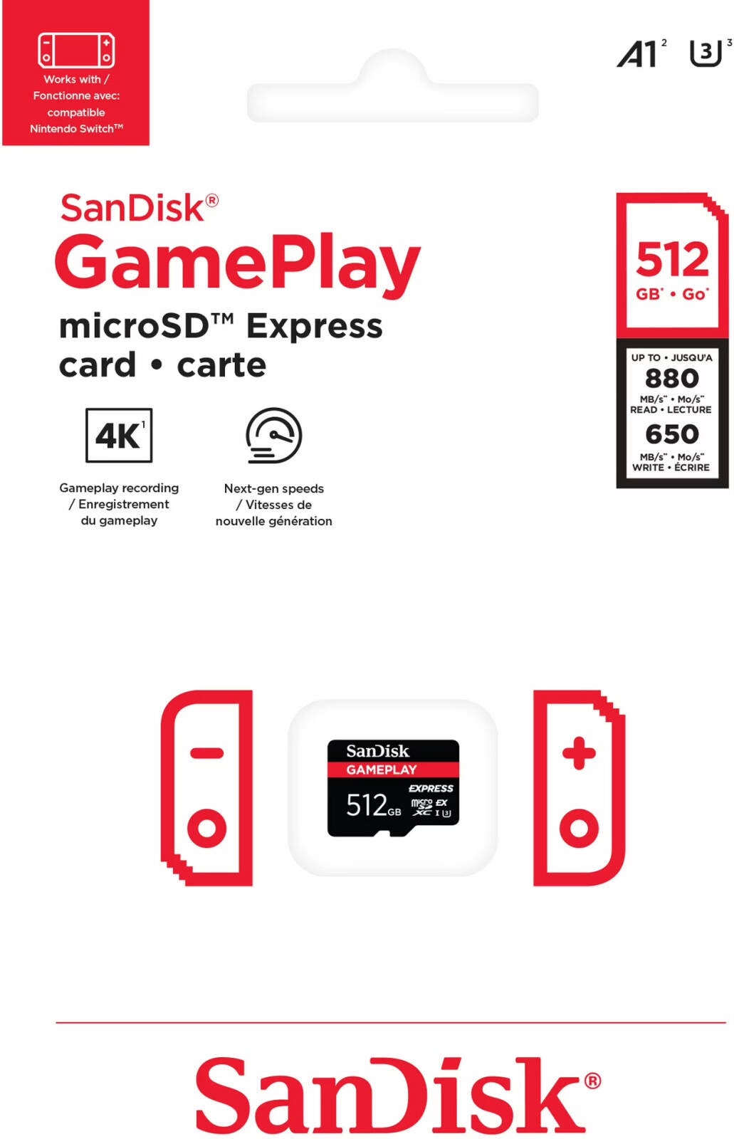 SanDisk GamePLAY 512GB microSD Express Card for Nintendo Switch 2 | 880MB/s Read, 650MB/s Write | SDSQXFN-512G-AW6GN
