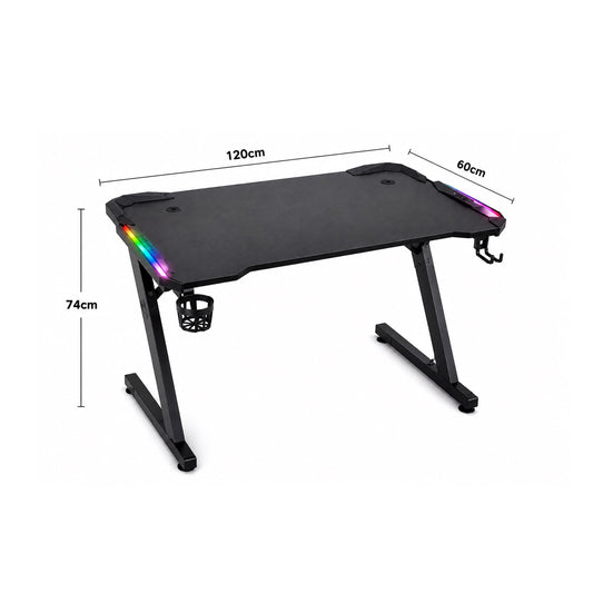 XOVO Carbon Fiber RGB Gaming Table (Z Shaped) 120 × 60 × 74 cm with Cup Holder & Phone Holder
