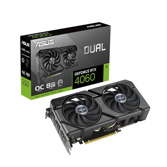 ASUS Dual GeForce RTX 4060 EVO OC Edition 8GB GDDR6 (PCIe 4.0, 8GB GDDR6, DLSS 3, HDMI 2.1a, DisplayPort 1.4a, Axial-Tech Fan Design, 0dB Technology, Dual BIOS, Auto-Extreme Technology)