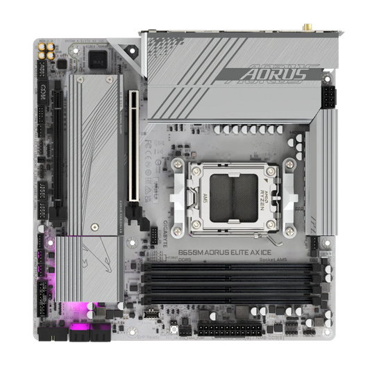 Gigabyte B650M AORUS ELITE AX ICE AMD Socket AM5 DDR5 Motherboard, 4 x DDR5 DIMM up to 192 GB, Advanced Thermal Design & M.2 Thermal Guard, 2.5GbE LAN & Wi-Fi 6E, EZ-Latch, Smart Fan 6, Q-Flash Plus | B650M A ELITE AX ICE-GC