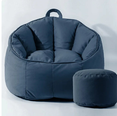 TAMYID Blow Up Couch， Faux Leather Pouf Bean Bag Chair-blue
