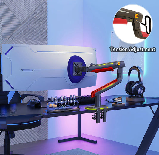 NB F5-GR RGB Gaming Monitor Arm | Gas Spring, 360° Rotation, 32–60 Inch Screens, up to 20kg – Dark Red
