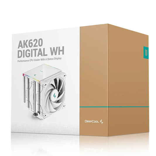 DeepCool AK620 DIGITAL CPU Air Cooler, Dual-Tower Heatsink Design, 120mm Fan, 1850 RPM Speed & 68.99 CFM Airflow, 6 Copper Heatpipes, Digital Status Screen, ARGB LED Strips, White | R-AK620-WHADMN-G