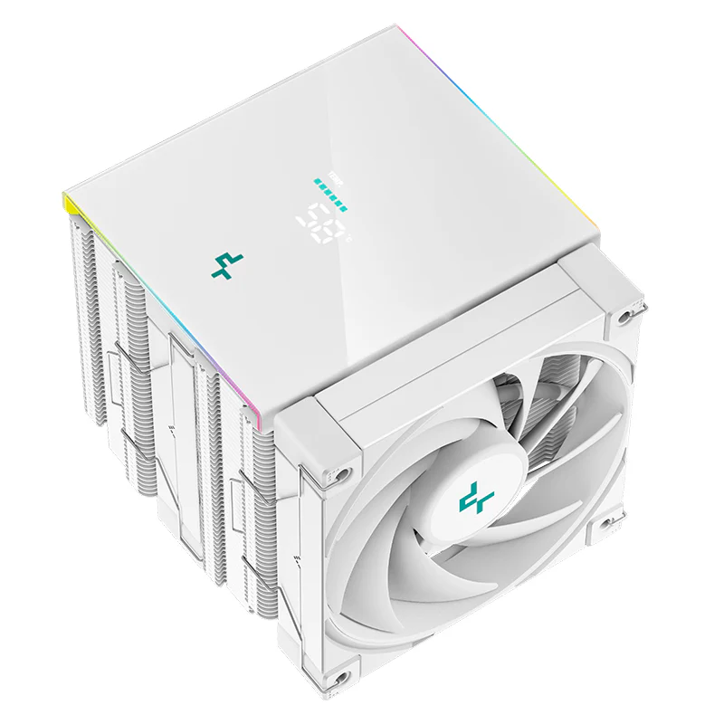 DeepCool AK620 DIGITAL CPU Air Cooler, Dual-Tower Heatsink Design, 120mm Fan, 1850 RPM Speed & 68.99 CFM Airflow, 6 Copper Heatpipes, Digital Status Screen, ARGB LED Strips, White | R-AK620-WHADMN-G