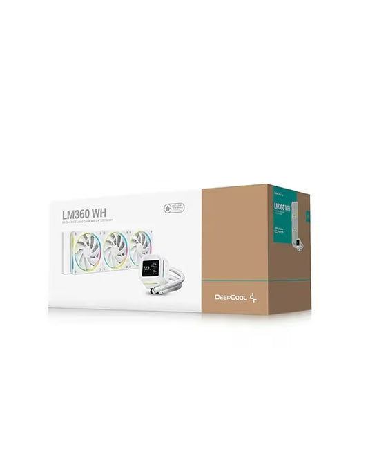 Deepcool LM360 AIO LCD ARGB Liquid Cooler, 2.4" IPS LCD Display, 6th-generation Pump, 2500～3600 RPM±10%, 66.23 CFM Fan Airflow, 3.27 mmAq Fan Air Pressure, Hydro Bearing, White | R-LM360-WHDMMC-1