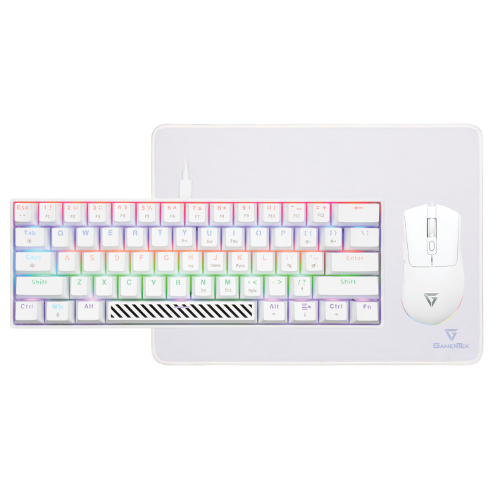 GamerTek Alpha Pack 3-in-1 Gaming Bundle White - Mechanical Keyboard, Gaming Mouse & Mouse Pad