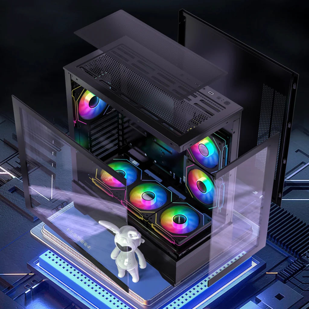 AceGeek Cruiser L460 Computer Case, Up to 360mm Radiator & 9x Fan Support, 0.7mm Tempered Glass.