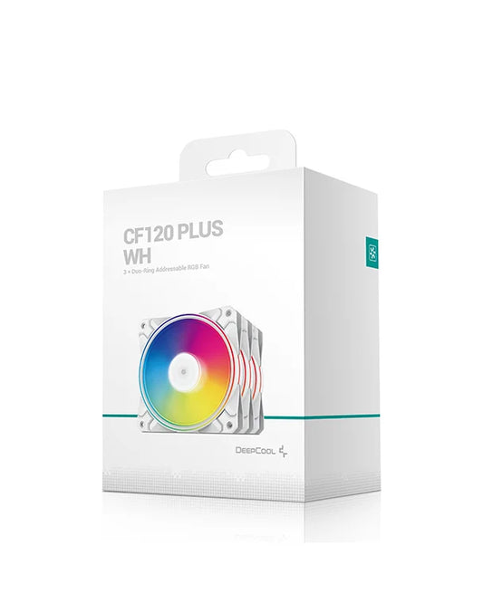 DeepCool CF120 Plus 3 Pack RGB 120mm Fan, Addressable RGB LED Lighting ,120mm PWM Fan, 3 Pack, White | DP-F12-AR-CF120P-WH-3P-GC