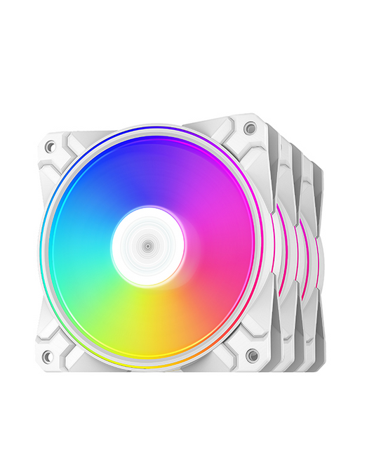 DeepCool CF120 Plus 3 Pack RGB 120mm Fan, Addressable RGB LED Lighting ,120mm PWM Fan, 3 Pack, White | DP-F12-AR-CF120P-WH-3P-GC