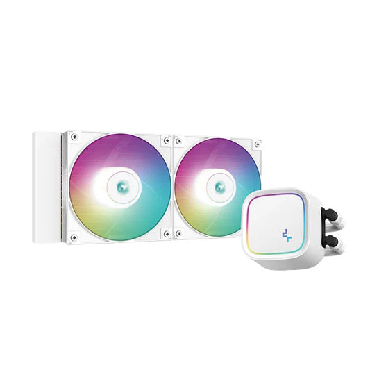 Deepcool LE520 aRGB AIO Liquid CPU Cooler, 240mm Radiator, 2x High-Performance aRGB Fans, 500~2250 RPM Fan Speed, 85.85 CFM Fan Airflow, Hydro Bearing Type, White | R-LE520-WHAMMN-G-1