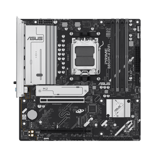 ASUS PRIME B850M-A WIFI, AMD mATX Motherboard, DDR5 Slot, PCIe 5.0 Ready, 3 M.2 Slots, Wi-Fi 6E, 2.5GB Realtek Ethernet, DisplayPort, HDMI, USB-C Front 5Gbps, BIOS FlashBack, Aura Sync