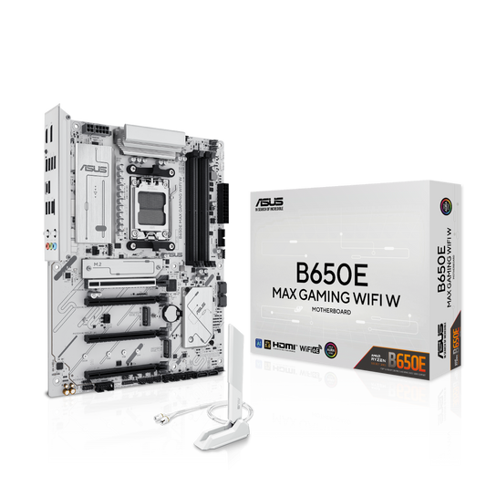 ASUS B650E MAX Gaming WiFi W – AMD B650 AM5 ATX Motherboard, White PCB, DDR5, PCIe 5.0, 3X M.2, Wi-Fi 6E, 2.5Gb LAN, USB 10Gbps Type-C, DisplayPort, HDMI™, BIOS Flashback™, Aura Sync, Advanced AI PC