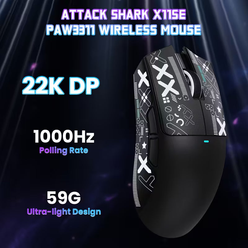 ATTACK SHARK X11SE Wireless Gaming Mouse - 63g Ultra, Wireless/2.4G/Wired, 1000Hz Polling, PAW3311 Sensor, 300mAh Battery, Right/Left Hand Compatible, Compatible with PC/Xbox/PS/Mac, RGB-Free Low-Power Mouse