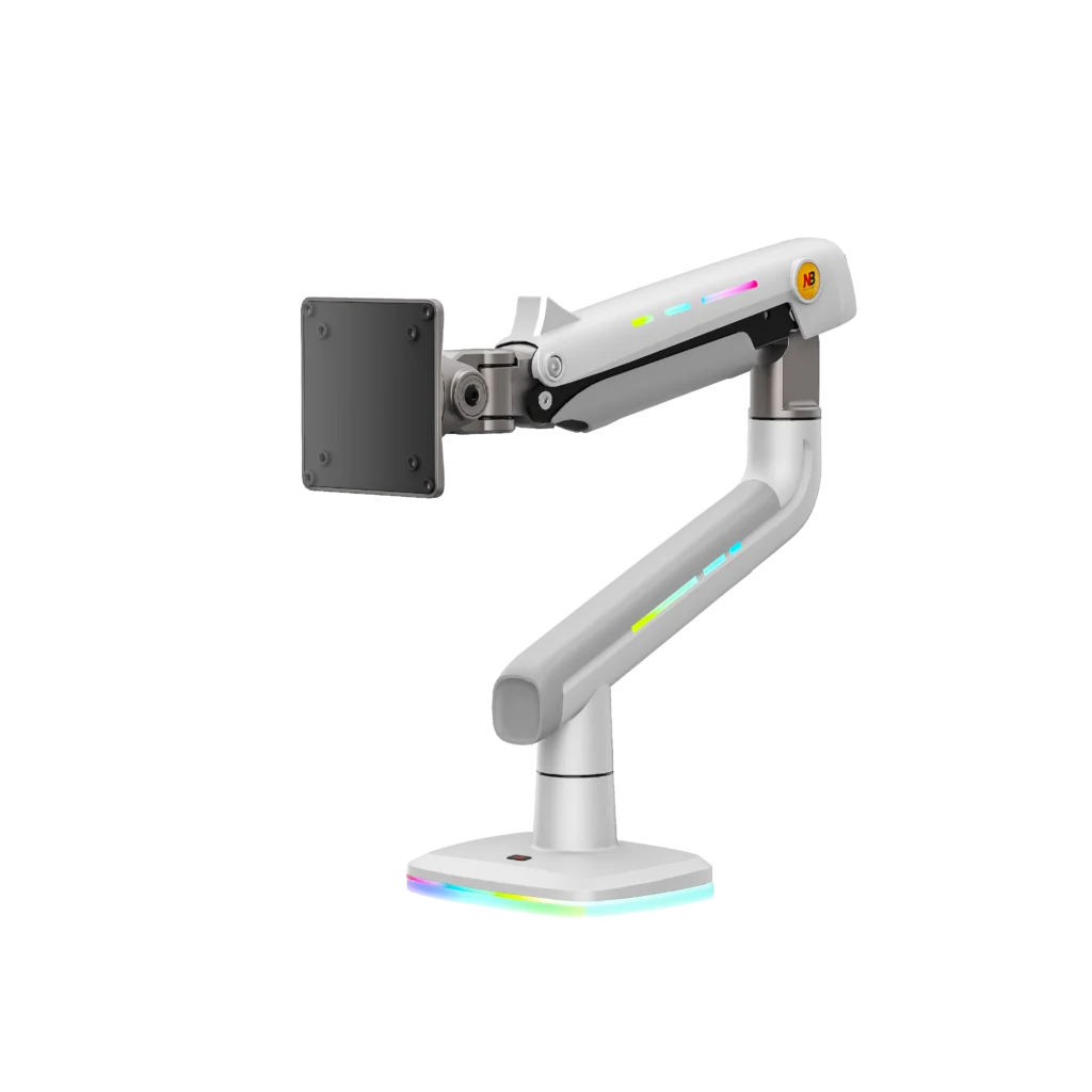 NB ERGONOMIC F5 Gaming Monitor Arm for 32–60 Inch Screens, Heavy Duty 20kg Monitor Stand, VESA 75x75/100x100, RGB Gaming Light, Full Motion Adjustable Arm, Premium Aluminum, White