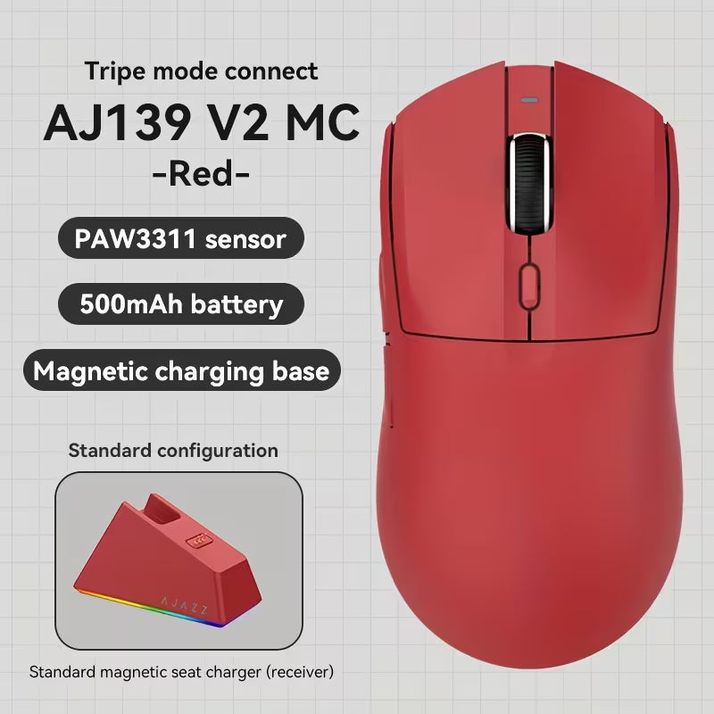 AJAZZ AJ139V2 MC Wireless 1000Hz Mouse - Suitable for Gaming And E-Sports - Supports 2.4G/Wired - Lightweight Weighs about 66G, More Comfortable in Hand, Mouse + Charging Dock