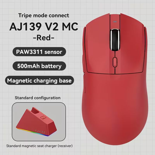 AJAZZ AJ139V2 MC Wireless 1000Hz Mouse - Suitable for Gaming And E-Sports - Supports 2.4G/Wired - Lightweight Weighs about 66G, More Comfortable in Hand, Mouse + Charging Dock