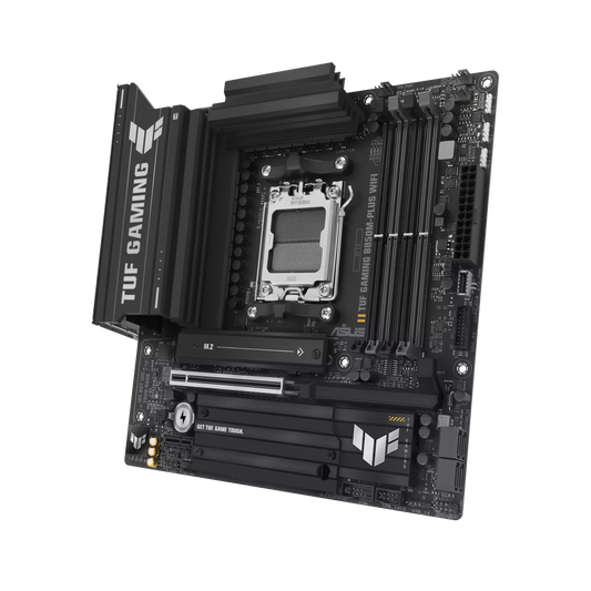 ASUS TUF GAMING B850M-PLUS WIFI AMD B850 AM5 Micro-ATX Motherboard, DDR5 8000+MT/s (OC), PCIe 5.0 x16, Wi-Fi 6E, Bluetooth 5.3, 3× M.2 NVMe, USB 20Gbps Type-C, 2.5GbE LAN, HDMI 2.1, DisplayPort, BIOS FlashBack Games Corner 