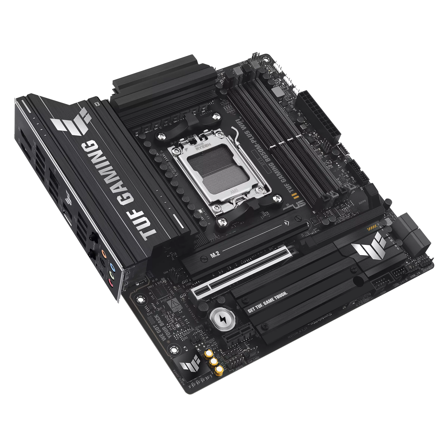 ASUS TUF GAMING B850M-PLUS WIFI AMD B850 AM5 Micro-ATX Motherboard, DDR5 8000+MT/s (OC), PCIe 5.0 x16, Wi-Fi 6E, Bluetooth 5.3, 3× M.2 NVMe, USB 20Gbps Type-C, 2.5GbE LAN, HDMI 2.1, DisplayPort, BIOS FlashBack