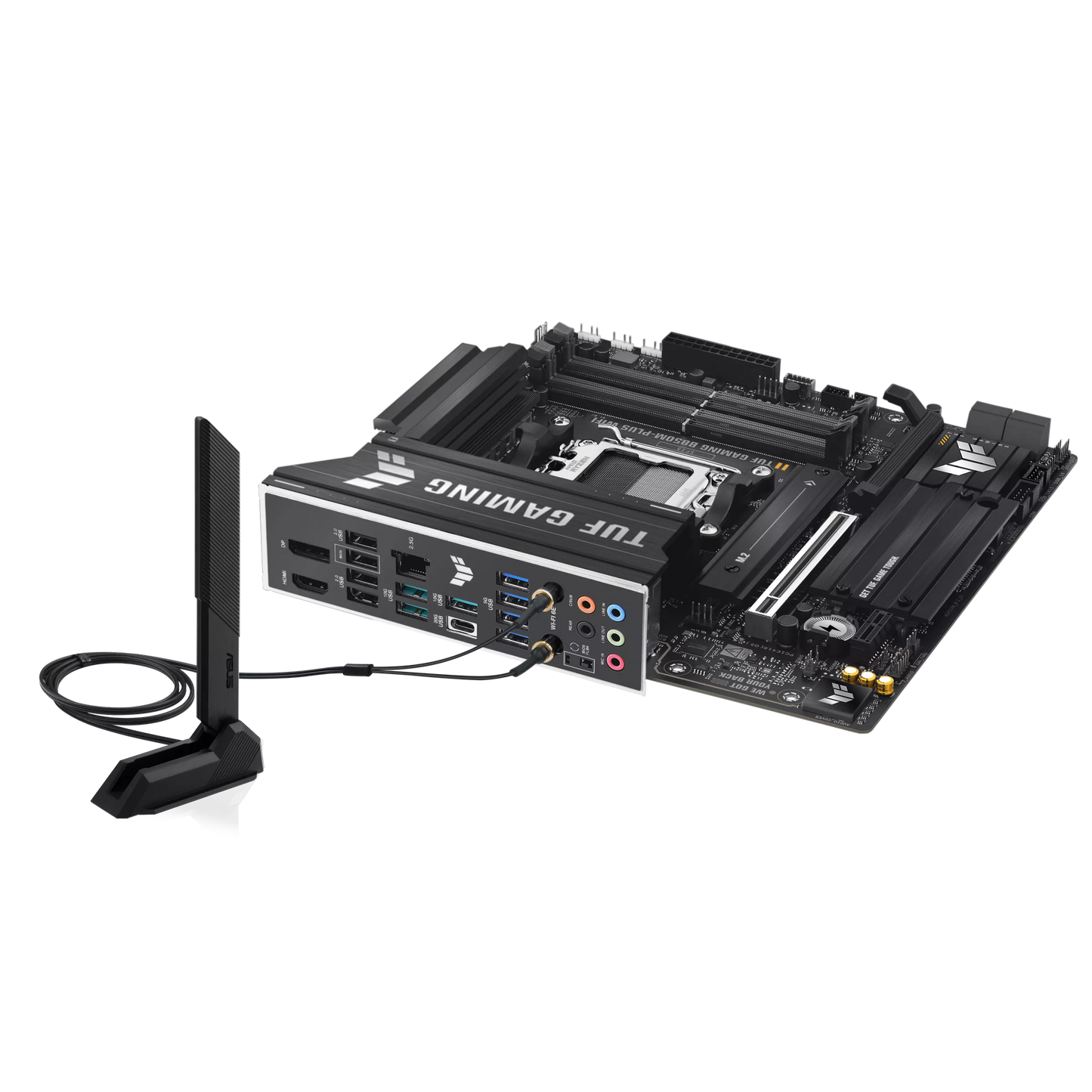 ASUS TUF GAMING B850M-PLUS WIFI AMD B850 AM5 Micro-ATX Motherboard, DDR5 8000+MT/s (OC), PCIe 5.0 x16, Wi-Fi 6E, Bluetooth 5.3, 3× M.2 NVMe, USB 20Gbps Type-C, 2.5GbE LAN, HDMI 2.1, DisplayPort, BIOS FlashBack