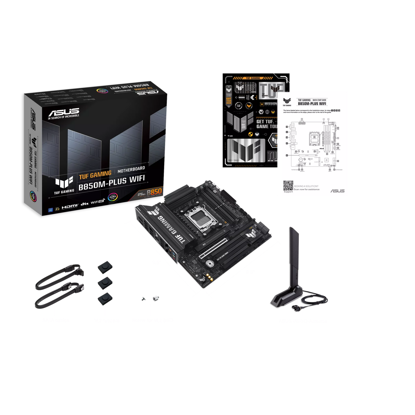 ASUS TUF GAMING B850M-PLUS WIFI AMD B850 AM5 Micro-ATX Motherboard, DDR5 8000+MT/s (OC), PCIe 5.0 x16, Wi-Fi 6E, Bluetooth 5.3, 3× M.2 NVMe, USB 20Gbps Type-C, 2.5GbE LAN, HDMI 2.1, DisplayPort, BIOS FlashBack