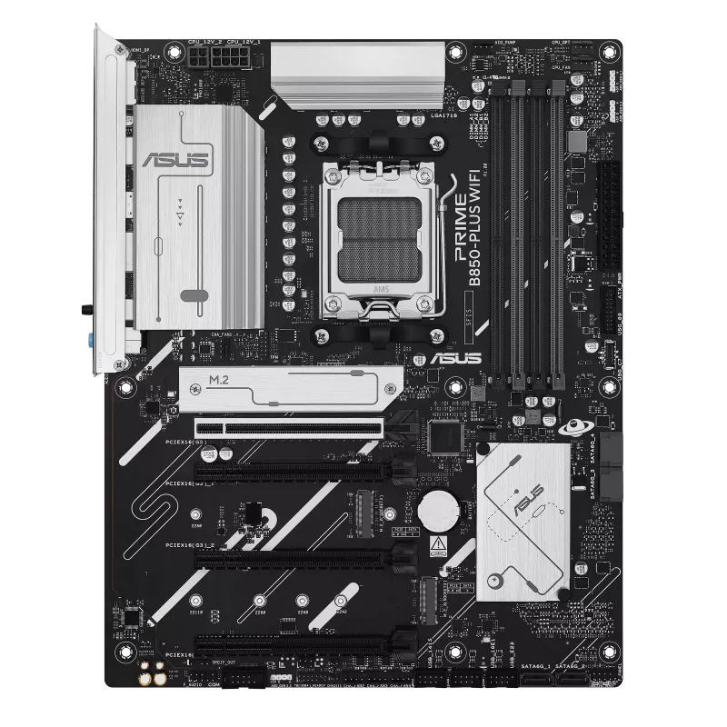ASUS PRIME B850-PLUS WIFI AMD B850 AM5 ATX Motherboard Supports Ryzen 9000 8000 7000 Series DDR5 8000+MHz OC PCIe 5.0 PCIe 5.0 M.2 WiFi 6E Bluetooth 5.3 2.5G LAN USB 10Gbps Type-C HDMI 2.1 DisplayPort BIOS FlashBack Aura Sync