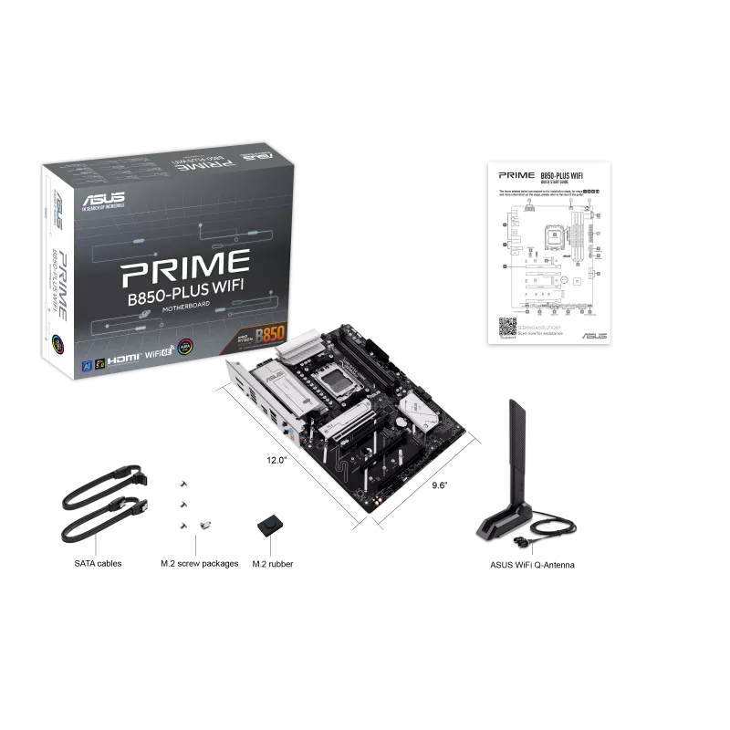 ASUS PRIME B850-PLUS WIFI AMD B850 AM5 ATX Motherboard Supports Ryzen 9000 8000 7000 Series DDR5 8000+MHz OC PCIe 5.0 PCIe 5.0 M.2 WiFi 6E Bluetooth 5.3 2.5G LAN USB 10Gbps Type-C HDMI 2.1 DisplayPort BIOS FlashBack Aura Sync