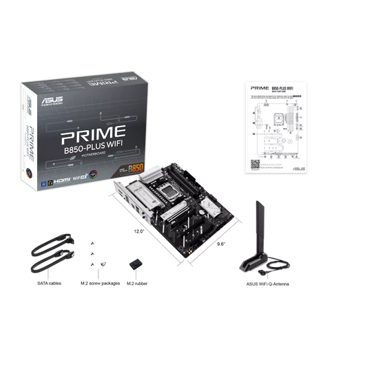 ASUS PRIME B850-PLUS WIFI AMD B850 AM5 ATX Motherboard Supports Ryzen 9000 8000 7000 Series DDR5 8000+MHz OC PCIe 5.0 PCIe 5.0 M.2 WiFi 6E Bluetooth 5.3 2.5G LAN USB 10Gbps Type-C HDMI 2.1 DisplayPort BIOS FlashBack Aura Sync Games Corner 