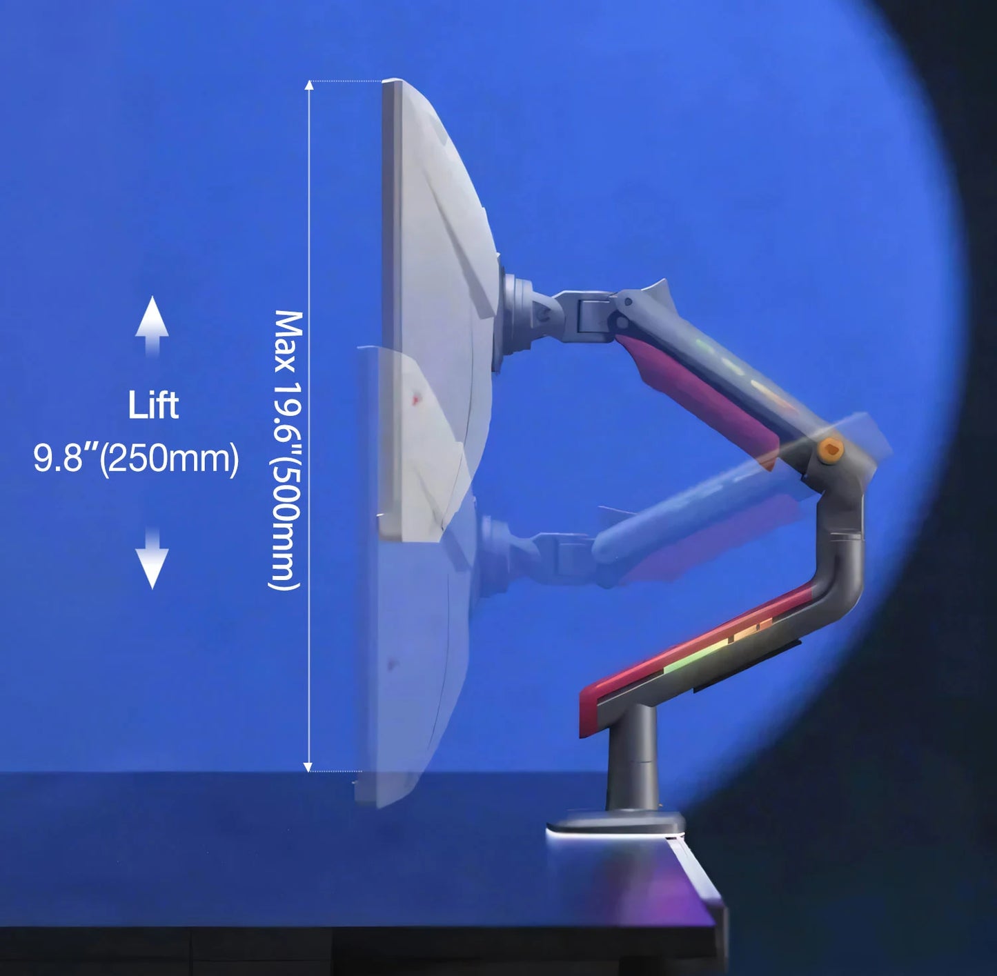 NB F5-GR RGB Gaming Monitor Arm | Gas Spring, 360° Rotation, 32–60 Inch Screens, up to 20kg – Dark Red
