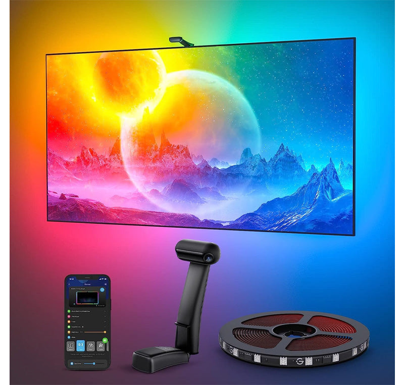 GOVEE ENVISUAL TV BACKLIGHT T2 WITH DUAL CAMERAS, 16.4FT RGBIC WI-FI TV LED BACKLIGHTS FOR 75-85 INCH TVS