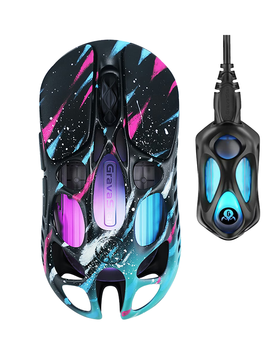 GRAVASTAR MERCURY X PRO GM+8K Special Edition Neon Graffiti  MAGNESIUM ALLOY WIRELESS GAMING MOUSE,GSX  PRO_CG_BLK