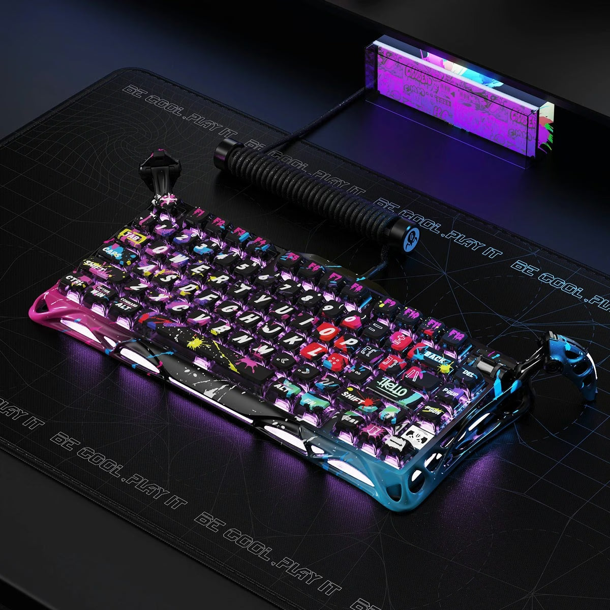 GravaStar Mercury V75 Pro Gaming Keyboard, Special Edition, 75% HE Magnetic Switch, Jade Gaming Switch, 8kHz Polling Rate, Semi-Aluminum Construction, Dynamic Rapid Trigger, Neon Graffiti | GS V75 PRO_CG_BLK