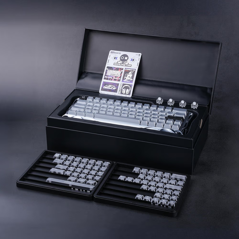 GravaStar Mercury V60 Pro Deluxe Edition, Aluminum Magnetic Gaming Keyboard 8kHz Polling & Dual Keycap Gift Set, Chrome Silver | V60 Pro Deluxe