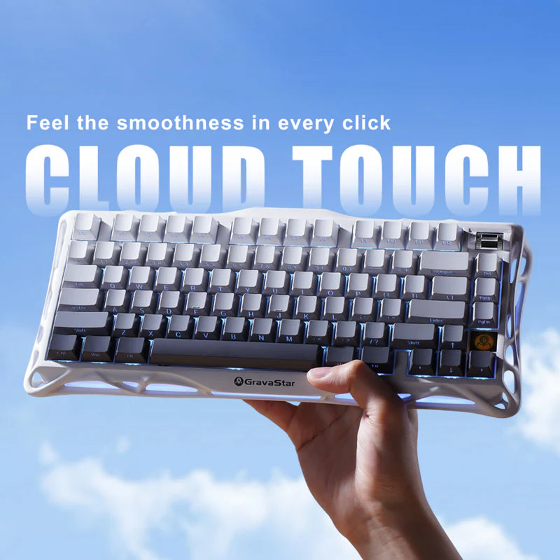 Gravastar Mercury K1 Gradient Black Tri-mode (Wired/Bluetooth/2.4GHz Wireless) 75% Mechanical Gaming Keyboard, Side Engraving, Bionic Flow, 5-Layer Sound Deadening Padding, Wear Resistant and Non-Slip, RGB Backlit Keyboard, Whte | GS K1_GWHT