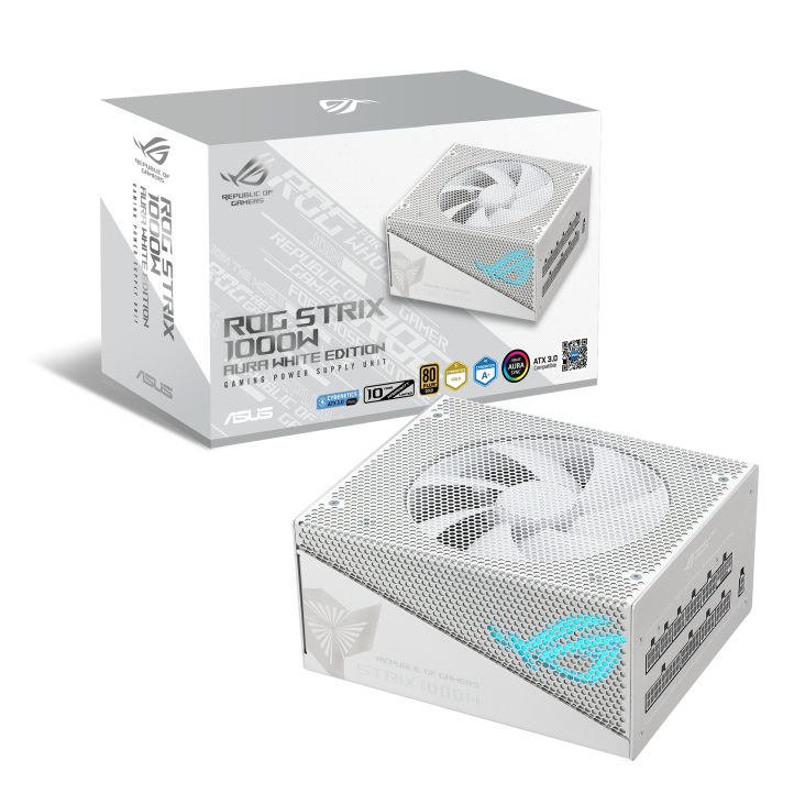 ASUS ROG Strix 1000W Gold Aura White Edition Power Supply,Fully Modular Power Supply, 80+ Gold Certified, ATX 3.0,Cybenetics Lambda A+ Certification, PCIe Gen 5.0 Ready, Aura Sync,White