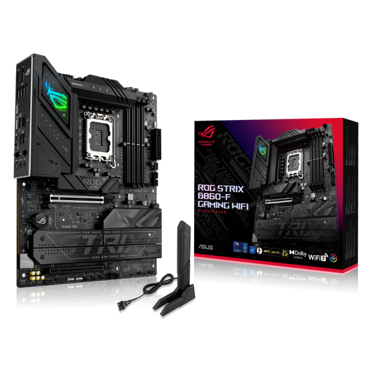 ASUS ROG STRIX B860-F GAMING WIFI ATX Motherboard for Intel Core Ultra Series 2 LGA1851, B860 Chipset, DDR5 9066MHz (OC), PCIe 5.0 x16, 4× M.2 NVMe, Thunderbolt 4, Wi-Fi 7, 2.5GbE LAN, SupremeFX Audio, HDMI 2.1 & DisplayPort Games Corner 